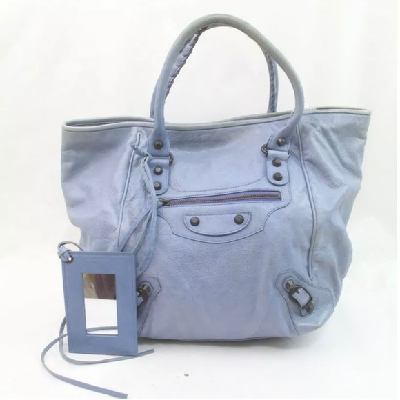 Balenciaga Handbags - BALENCIAGA🌸Tote Bag Agneau Light Blue Leather Tassels Mirror *Made in Paris*